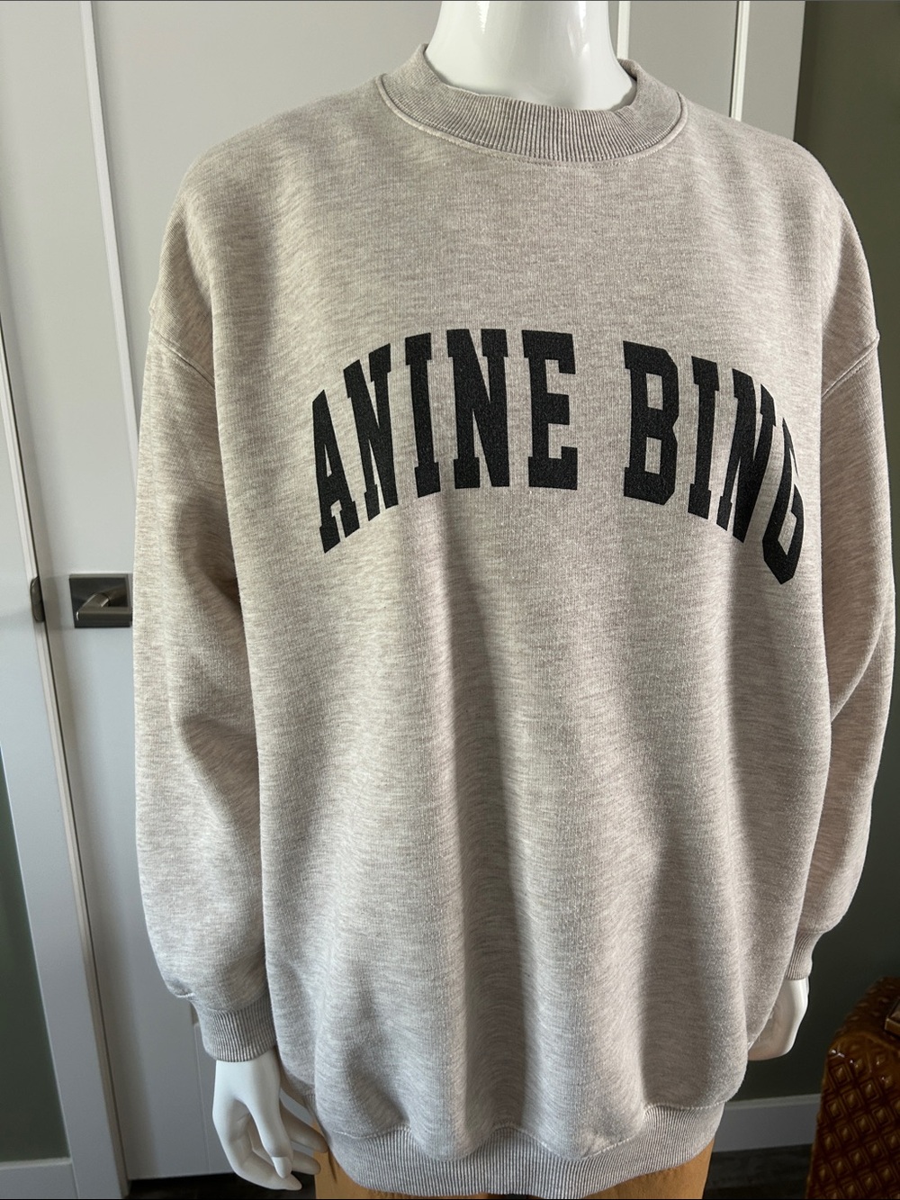 Anine Bing Oversized Logo Sweatshirt | Oatmeal Heather | Size S | Cozy Luxury - Picture 3 of 11